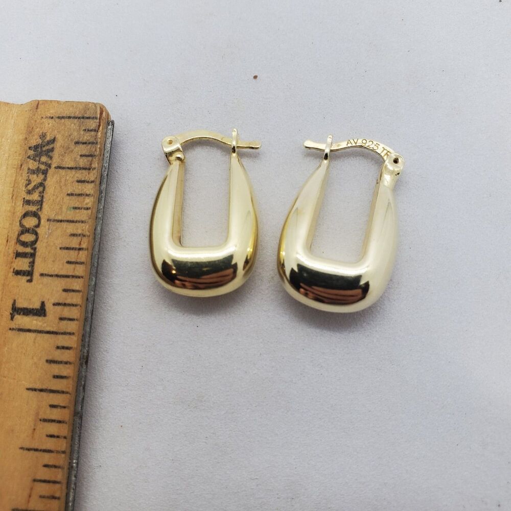 Gold Plated Sterling Silver Hollow Hoop Earrings 925
